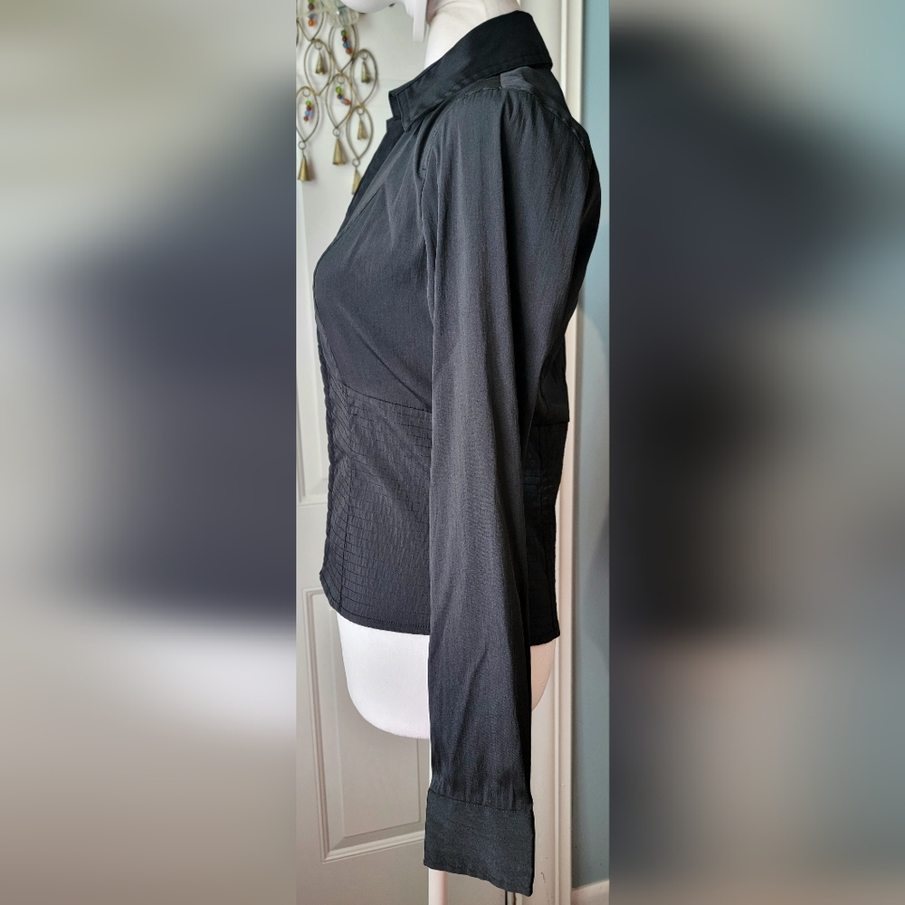 Y2K Vintage Charlotte Russe Faux Corset Long-sleeve Blouse Womens M Black Stretc - Picture 3 of 13